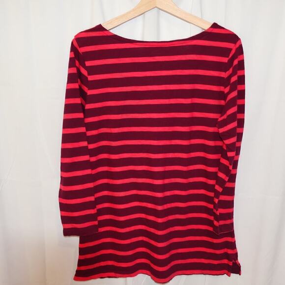 Old Navy T Shirt 3/4 Sleeve Size Large Red Pink Stiped - Picture 1 of 13